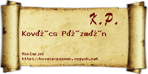 Kovács Pázmán névjegykártya